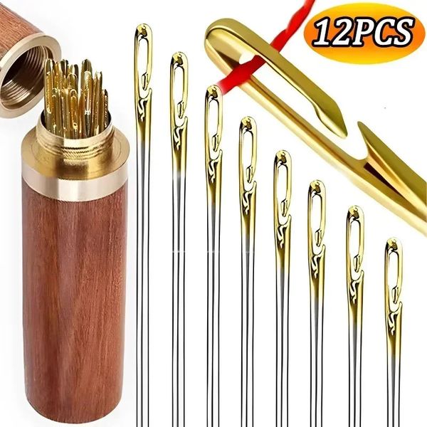 12pcs trous côté aiguilles aveugles coudre l'aiguille âgée en acier inoxydable pour le diy juif bricolage filetage 240428