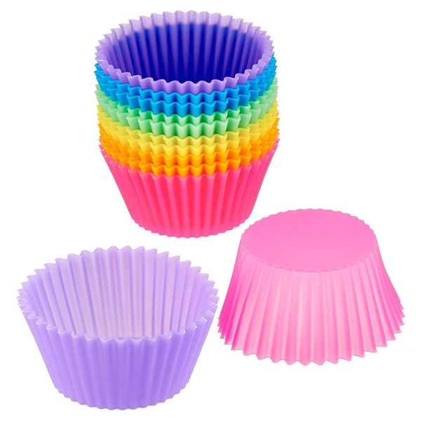 Moule à gâteau rond en Silicone, 12 pièces, Muffin Cupcake, moules de cuisson réutilisables, outils de décoration de gâteaux, fournitures de fête de mariage et de noël