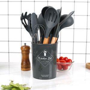 12PCS silicone Ustensiles de cuisine non-ustensiles antiadhésifs de cuisson Outil Spatule Louche Egg Beaters Pelle cuillère pince alimentaire Soupe ustensiles de cuisine en gros