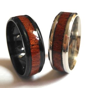 25 stks Zilver Zwart Retro Hout Roestvrij Stalen band Ringen Mannen Vrouwen Mode Vinger Ringen Groothandel rvs Sieraden Veel