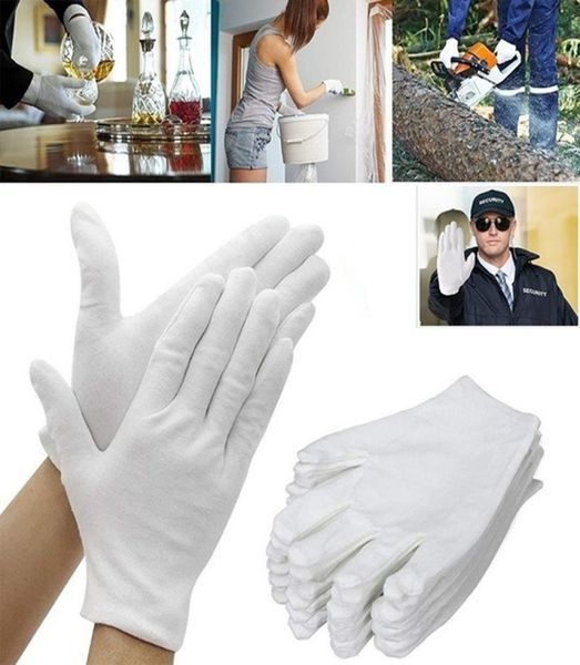 12 pièces gants en coton blanc doux travaux ménagers de jardin gant de protection travail d'inspection gants de cérémonie de mariage antistatique réutilisable Wash9825034