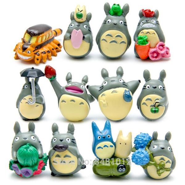 12 unids Studio Ghibli Totoro Mini Figuras de Acción de Resina Hayao Miyazaki Adornos de Pastel en Miniatura Figuras Muñecas Decoración de Jardín C0220305L