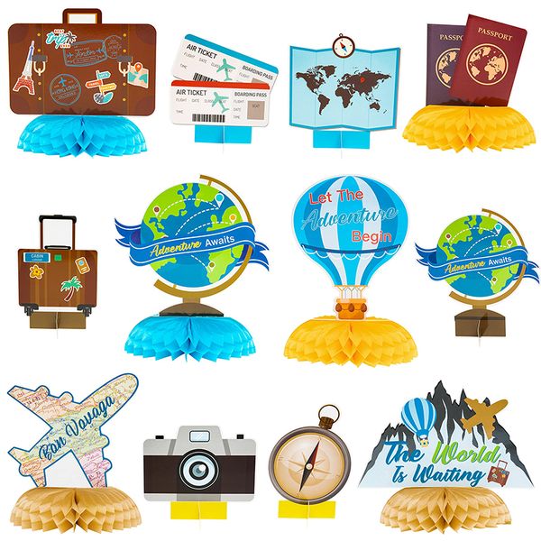 12 piezas de viaje Centrégecos de fiesta de panal de viaje a los niños favoritos para los accesorios de fotos que viajan por el mundo Voyage Toppers Decoración