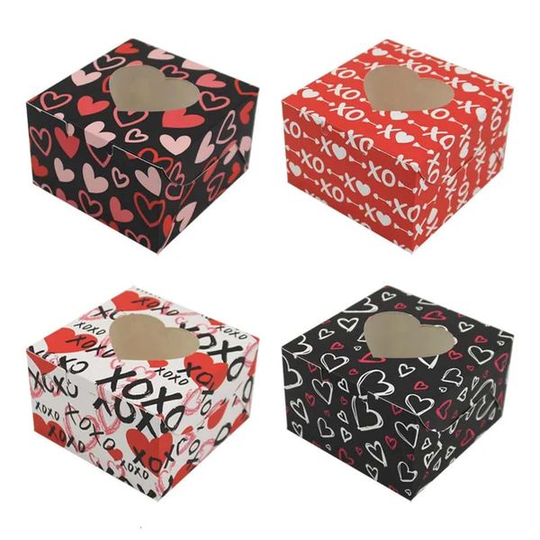 12 pièces thème saint-valentin amour coeur mignon biscuits boîtes en papier fête faveur bonbons boîte-cadeau avec fenêtre 240113