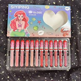 12 UNIDS Terciopelo Mate Líquido Lápiz Labial Kawaii Sirena Maquillaje Maquillaje Clásico Impermeable Labios Completos de Larga Duración Brillo Para Niña Regalo 240311