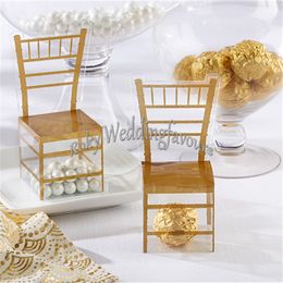 Gratis Verzending 12 stks Bruiloft Faovrs Miniatuur Clear PVC Gold Chair Gunst Dozen Party Gunsten Evenement Decor Supplies
