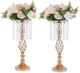 12pcs) Table de mariage Poix maîtresse Arrangement de support de fleur Tal Pilier Bougeleur Crystal Gold Vase Center Table Decor QQ397