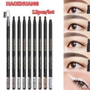 12 STKS Wit Wenkbrauwpotlood Treklijn Pen Oogschaduw Natuurlijke Langdurige Tattoo Tint Waterdicht Eye Brow Make-Up Beauty Kit 240305