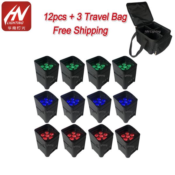 12 Uds con bolsas de engranajes iluminación ascendente djs par luz 6*18w RGBWA UV 6in1 smart dj s6 luces led dmx inalámbricas alimentadas por batería