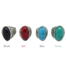 12 Stuks Dames Turquoise Stenen Ringen Edelsteen Antiek Zilveren Ringen Met Vier Kleur Mannen Vintage Hars Gesimuleerde Turquoise Stone235s