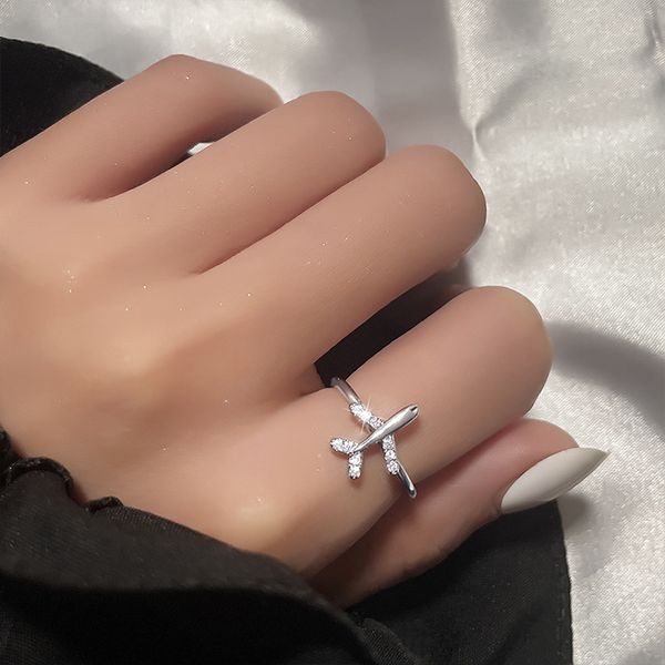12 Uds. De anillos de dedo abiertos ajustables de avión de circón para mujer, joyería de moda encantadora, regalo de boda