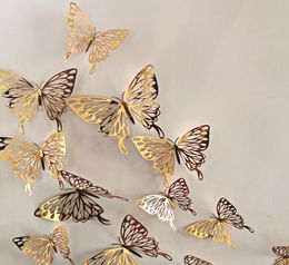 12pcsBag 3D Hollowing Out Butterfly Paper Wall Sticker woonkamer slaapkamer imitatie vlinderstickers decoratie3891438