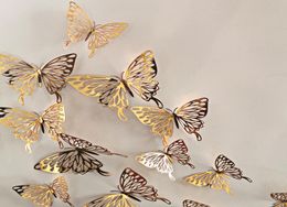 12pcsBag 3D Hollowing Out Butterfly Paper Wall Sticker Living Room Slaapkamer Imitatie vlinderstickers Decoratie9410141