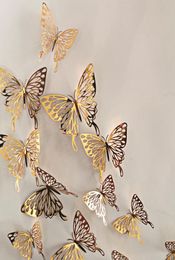 12pcsBag 3D Hollowing Out Butterfly Paper Wall Sticker Living Room Slaapkamer Imitatie vlinderstickers Decoratie5716736