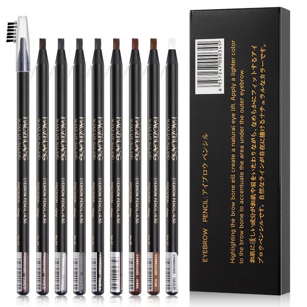 Haozhuang – crayon à sourcils imperméable, stylo cosmétique marron, brosse de tatouage naturelle longue durée, ensemble de maquillage, beauté, 12 pièces, 240315