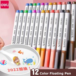 12pcscolor Brush Deli 8/12 colores Magical Painting Pen Water Floating Doodle Pens Niños Diy Educación temprana Juguetes Art Whiteboard Marker P230427