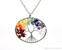 12pcset Tree of Life Collier 7 Chakra Stone Perles Natural Amethyst SterlingsilverJewelry Chaîne Collier Pendeur pour WOM2258359