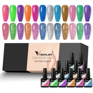 12pcskit Venalisa reflectante Frash uñas Gel polaco brillo Color francés arte de uñas pigmento remojo UV LED manicura 240229