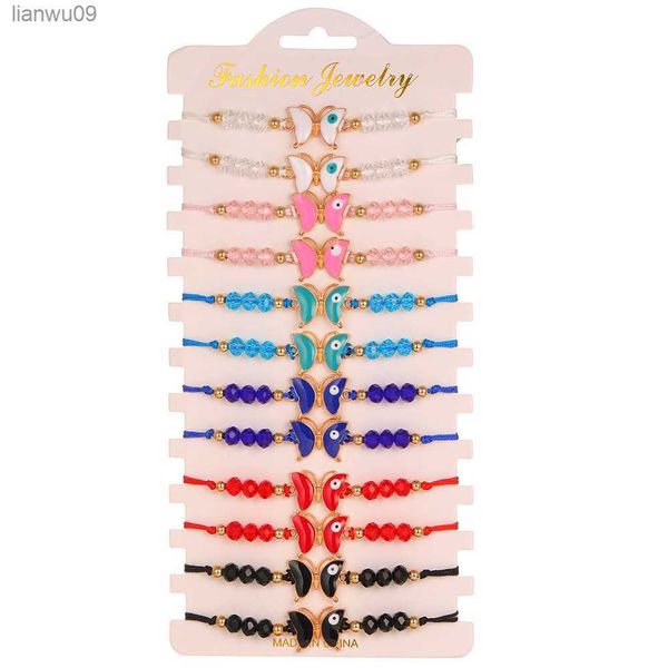 12pcslot Vente Chaude À La Main Tissé Corde Chaîne Bracelet Coeur Buttfly Oeil Cristal Perles De Mode Manchette Bijoux pour Femmes L230704