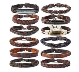 12pcslset élégant Men039s Bracelets de charme en cuir punk multicouche à la main