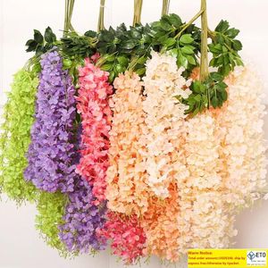 12pcsset 110 cm kunstmatige zijde Wisteria Vine hangende bloem bruiloft feest tuin buiten groene kantoor muur decor