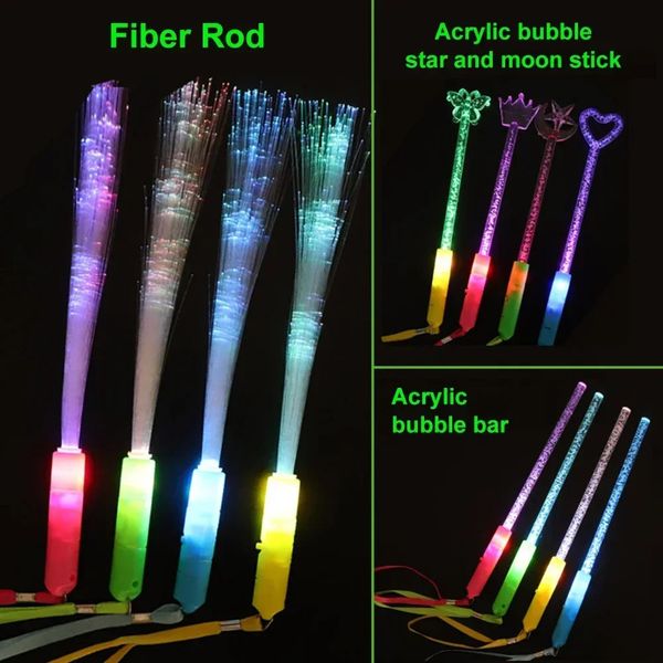 12 unidsset 3 modos LED Light Up Rod Glow Fiber Optic Wands Flash Star Moon Sticks Toys Navidad Cumpleaños Fiesta de bodas Favores 240108