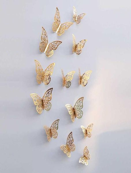 12pcSset 3D Butterfly Stickers Wallages CARIAL AMOVIBLE PAPEUR ART ART MURAL DÉCATIQUES MURS POUR LA CHAMBRE DÉCINATION HOME DÉCORATION1434546