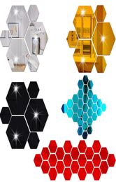 12pcsset 3D Hexagon Mirror Sticker Decoración de pared acrílica Accesorios para la decoración del hogar para la sala de estar Pegatinas de papel tapiz4522858