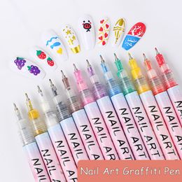 12pcSset Art Graffiti Black Gold Couleur UV Gel Polish Design Dot Painting Drawing Pen Brush Brush Nail DIY Flower Tools 230717