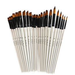 12pcsSet Kunstenaar Nylon Haar Houten Handvat Aquarel Kwast Pen Voor Leren DIY Olie Acryl Schilderen Kunst Penselen Levert 240320