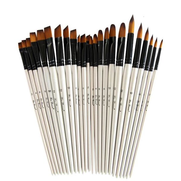 12pcsSet artiste nylon cheveux manche en bois aquarelle pinceau stylo pour apprendre bricolage huile acrylique peinture art pinceaux fournitures 240320