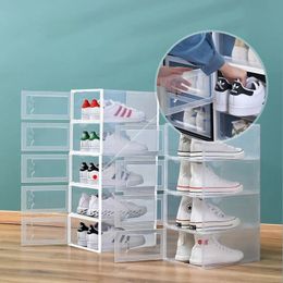 Caja de zapatos de plástico con marco de doble puerta plegable, cajón transparente, cajas de zapatos, organizador apilable, 12 Uds., 240124