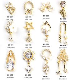 12 pezzi set decorazioni per nail art 3d color oro con strass in lega per unghie gioielli per smalto gel per unghie2358086