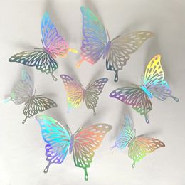 12pcSset Hollow 3D Butterfly Wall Sticker for Home Decoration Party DIY Butterflies Stickers on the Wall Wedding Decor 240429