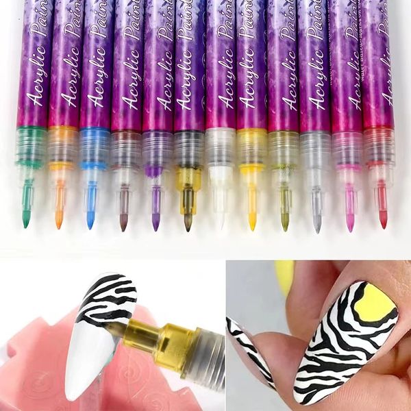 12 unidsSet Nail Drawing Pen Graffiti Pintura Liner Cepillo impermeable UV Gel Polaco Nails Art Decoración DIY 3D Línea abstracta Herramienta 240109