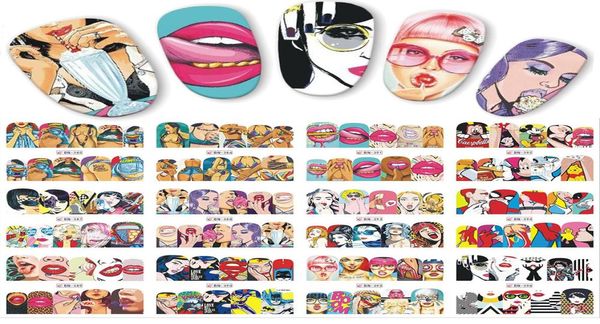 12 unidades de pegatinas de diseños de arte Pop, pegatinas de transferencia de agua DIY para decoración de uñas, decoraciones de labios de chica guay, envolturas completas para uñas JIBN3853967733745