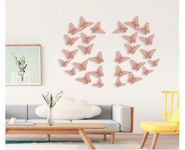 12 pièces ensemble or Rose 3D creux papillon autocollant mural pour la décoration intérieure papillons autocollants décoration de la salle fête décors de mariage WLL97165303