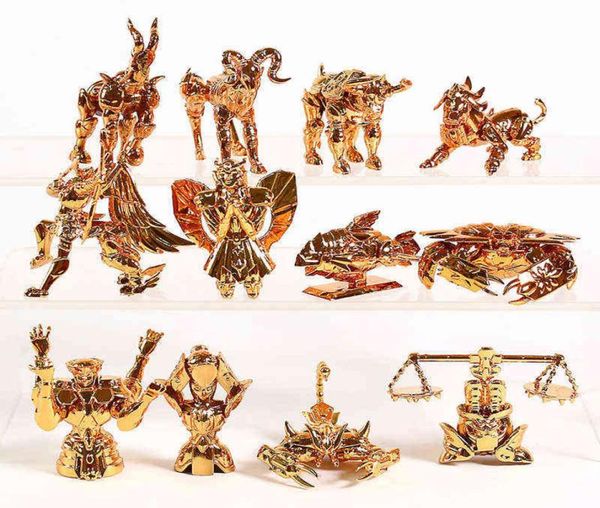 12pcSset Saint Seiya Le zodiaque Gold Sagittaire Aries Taurus Libra Scorpio PVC Modèle Dolls Toys Colletible Figurals G2204206638149