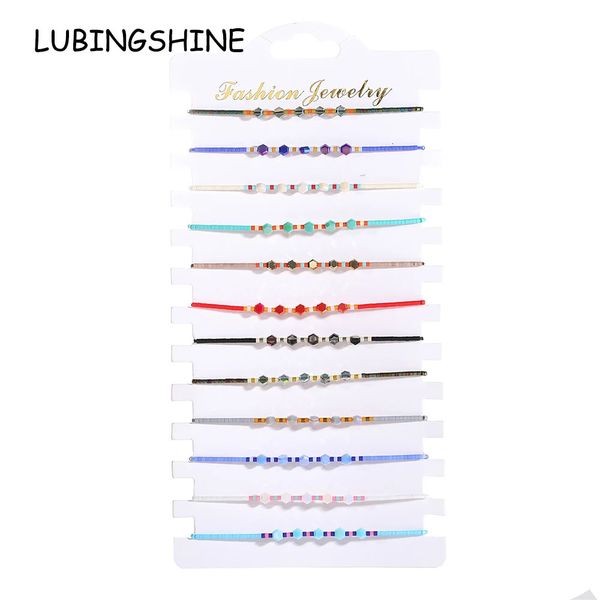 12 unidsSets Cuentas de cristal de colores Pulseras trenzadas para mujeres Niño Encantos ajustables Cadena de cuerda Tobilleras Joyería de niña al por mayor 240226