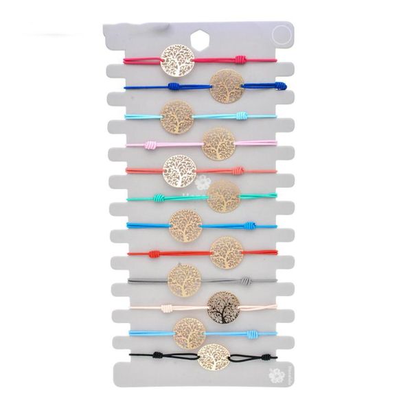 12 pièces ensembles or arbre de vie Bracelet à breloques femmes tressé réglable corde élastique chaîne Bracelets bijoux faits à la main cadeau 2672558