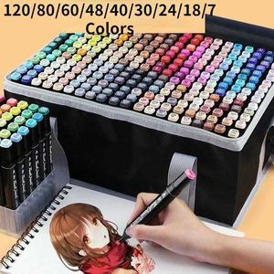 12pcsWatercolor Brush Pens 120/80/60/48/40/30/24/18/7 Color Markers with Dual Tip Coloring Sketch Marker Drawing Comic Design for Art Lovers GY P230427