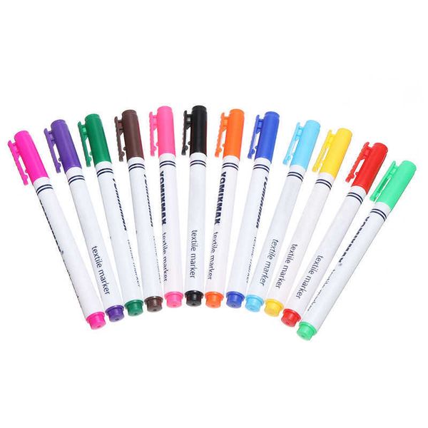 12pcsWatercolor Brush Pens 12pcs Nouveau Stylo Coloré Permanent Tissu Marqueur Pour T-shirt Vêtements DIY Conception École Enfants Peinture Outil P230427