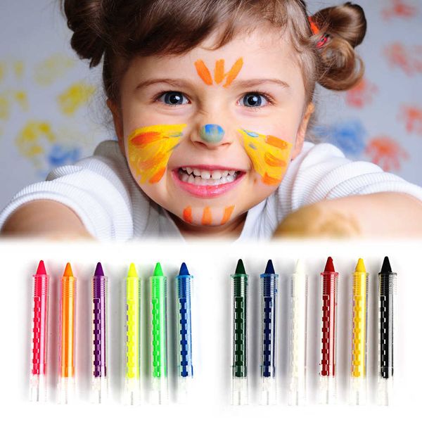 12pcsWatercolor Brush s 6 / 12pcs Coloré Corps Visage Maquillage Peinture Enfants Aquarelle Stylo Halloween Fête DIY Dessin Crayon Bâton pour Enfants P230427