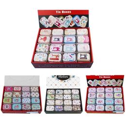 12 stuks / partij Draagbare Mini Metalen Tin Box Meerdere Patroon Afdrukken Mac Make-up Sieraden Pil Opslag met Deksel Gift Verpakking 210922