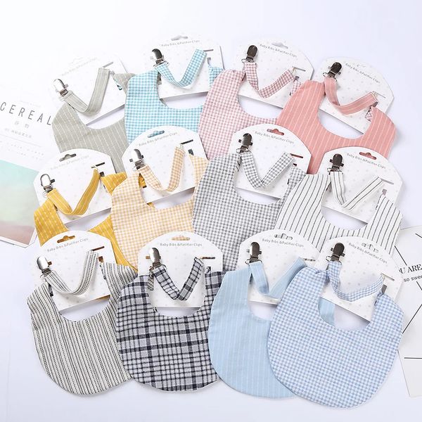 12set coton tartan double côté baby bibs boy girl girl salive serviette mamelon pacificateur chaîne alimentant des chiffons en ratte