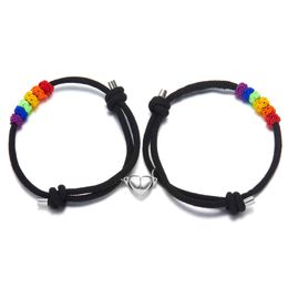 12 Set Magnetische Paar Armband voor Minnaar Heart Match Vrouwen Mannen LGBT Rainbow Knot Touw Armbanden maken een Wenskaart Sieraden