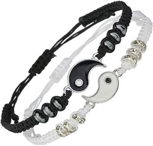 12sets yinyang taiji bracelet chaîne de liaison réglable noire jumelle assortie d'artisanat de tissage chinois traditionnel adapté au coup7809981