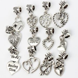 Angel Love Heart Flower Charm Big Hole Kralen 120 stks / partij Tibetaans Zilver Fit Dangle Armbanden Sieraden DIY B339-B958