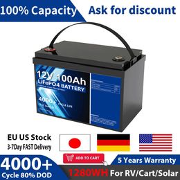 Paquete de batería Lifepo4 de 12V, 100ah, 200ah, batería de iones de litio, 100% de capacidad, 4000 + ciclo, 200A, BMS para inversor/barco, UE, EE. UU., libre de impuestos