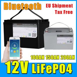 Batterie LiFePO4 12V 100AH 200AH avec chargeur bluetooth BMS 10A boîtier étanche écran LCD
